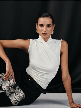 NWT Commese Sleeveless White Wrap-Neck Top Size Small Work Top Business attire